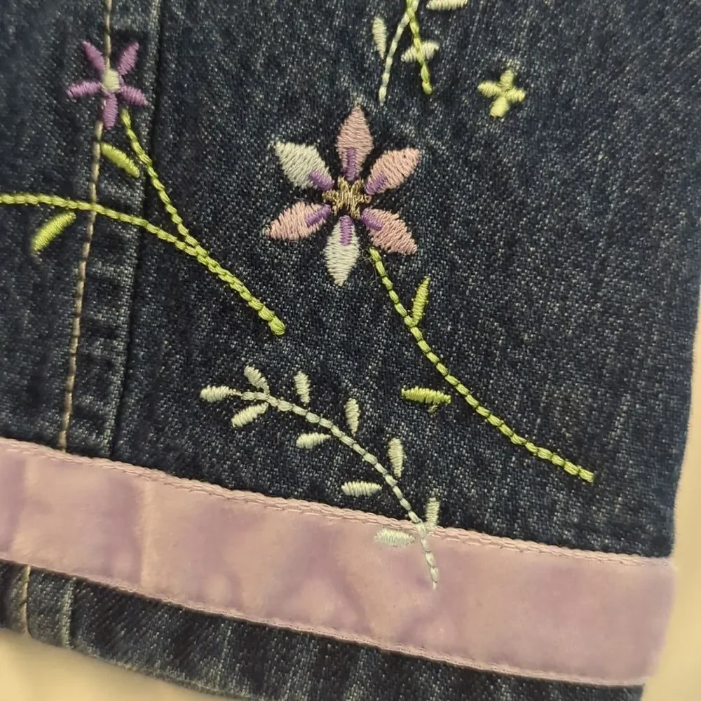 Oshkosh bgosh vintage girls denim floral embroidered dress‎ size 6X